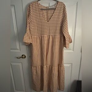 Petal & Pup Gingham Brown Checkered Midi Dress